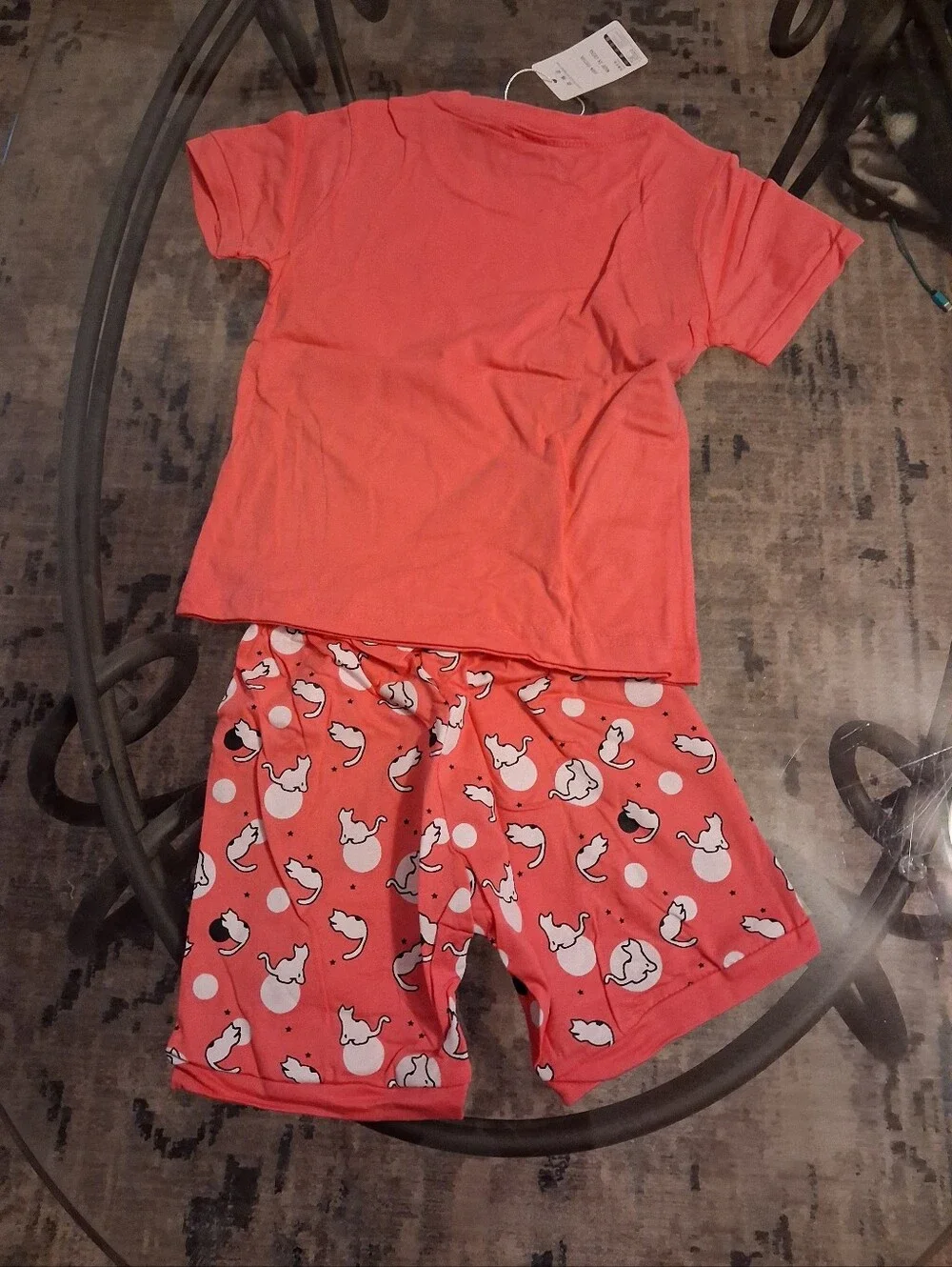 Girls Coral Cat Face Short Pajama Set - Cute Sleepwear