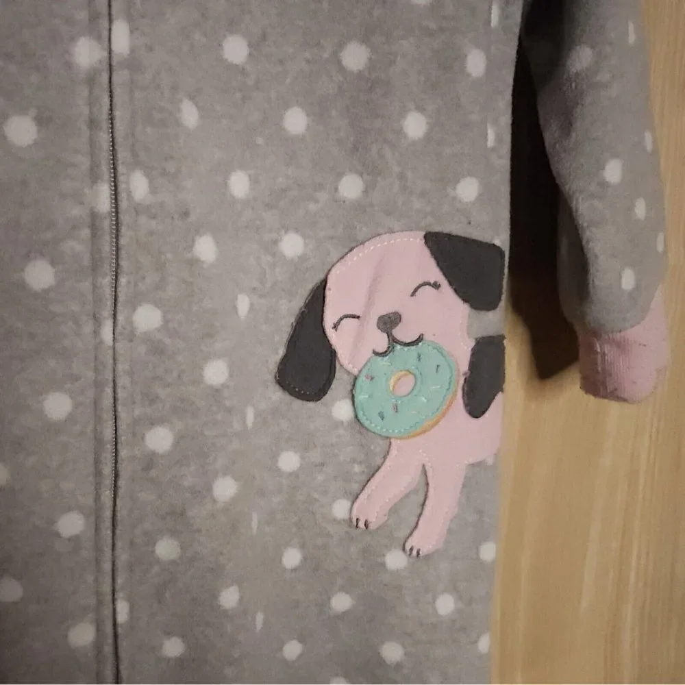 Carter's Toddler Girls Grey Polka-dot Puppy Fleece Footie Pajamas 2T