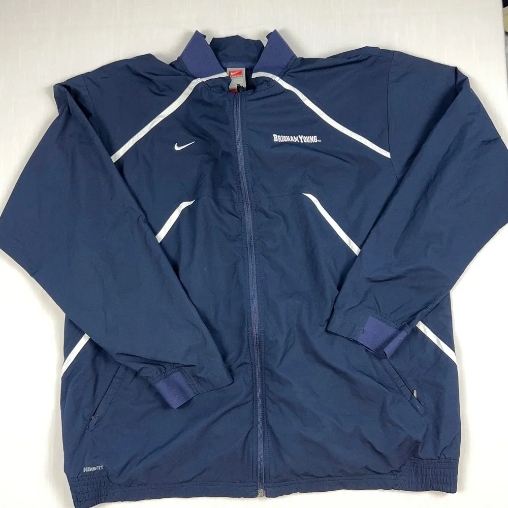 Nike BYU Brigham Young Cougars Windbreaker Jacket Navy XL NikeFit Team Issued