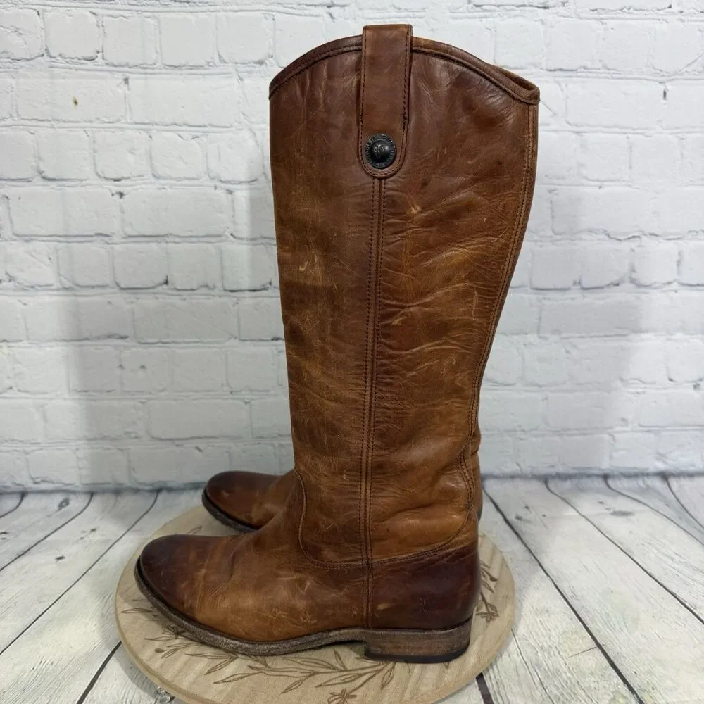Frye Melissa Button Riding Boots Womens 7 Brown Leather Tall Equestrian USA