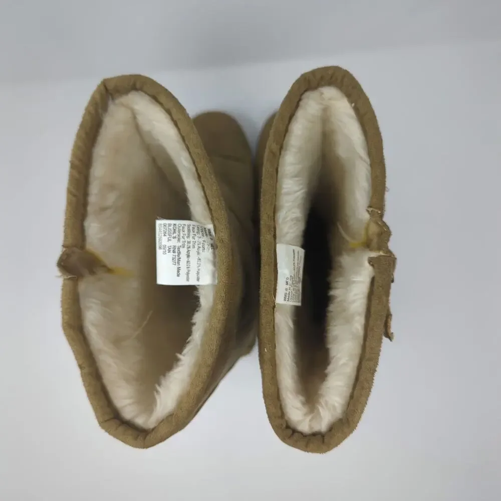 SO Womens Boot Tan Suede Fabric Faux Fur Lined Pull On Size 8