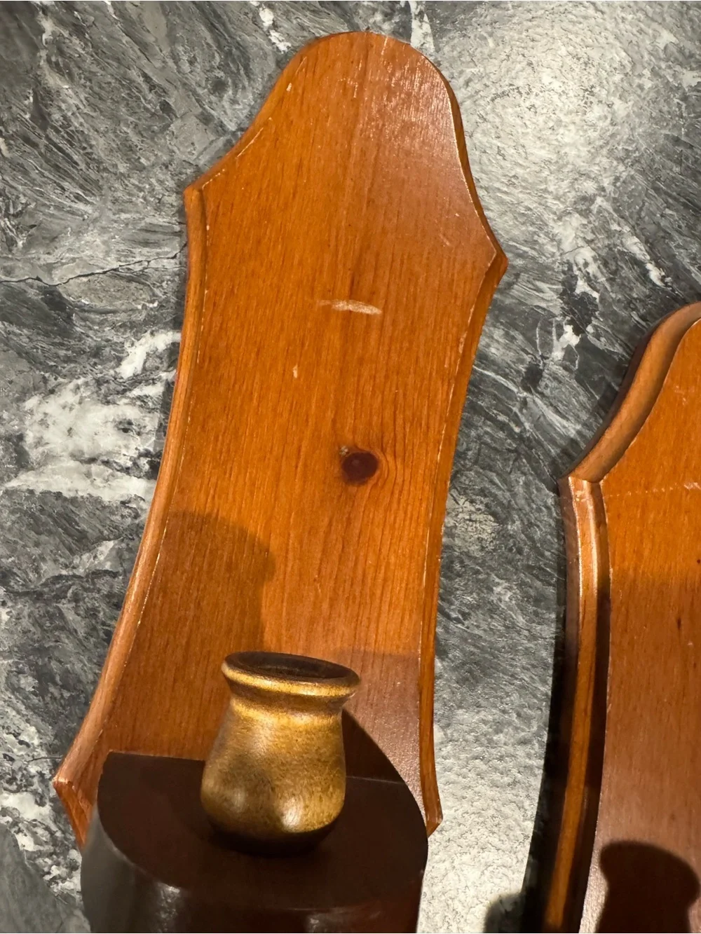 Vintage Wooden Wall Sconces Pair in Warm Brown - Unbranded