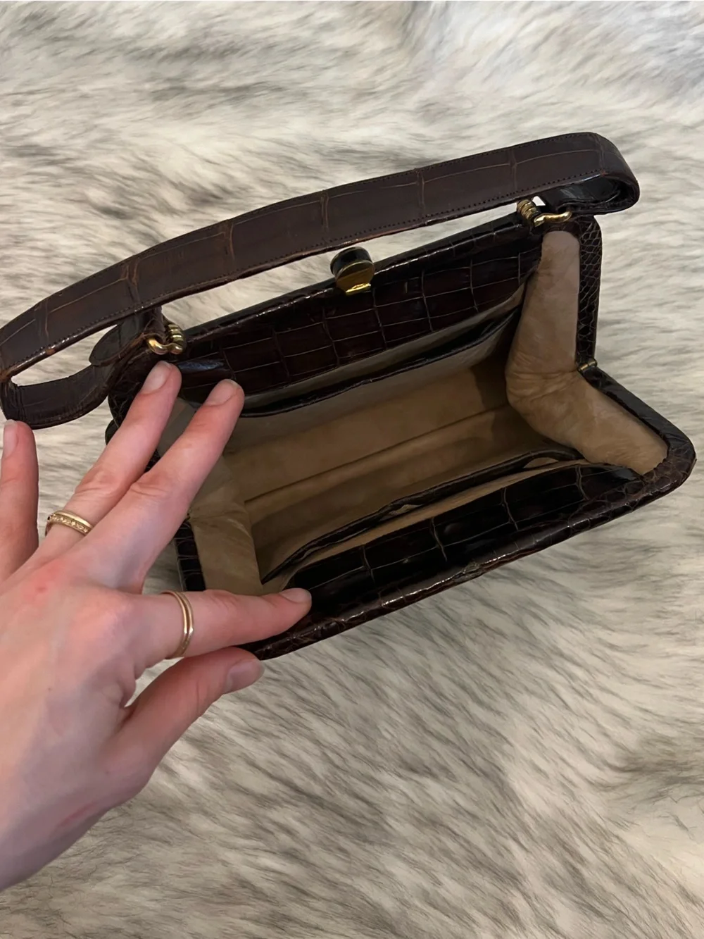 Vintage 1950’s brown exotic genuine crocodile/alligator leather skin handbag