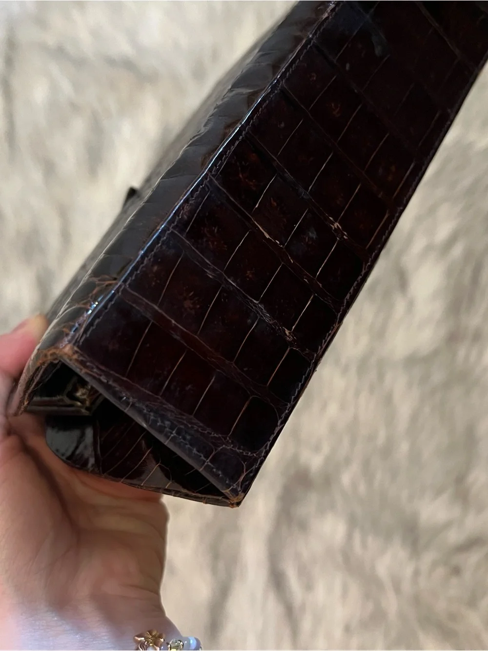 Vintage 1950’s brown exotic genuine crocodile/alligator leather skin handbag