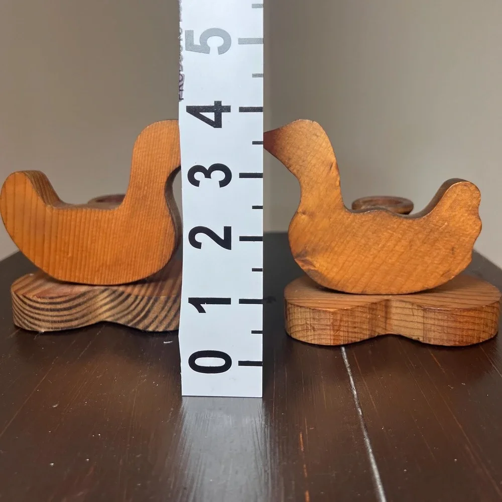 Vtg Wooden Duck Candlestick Holder Pair Rustic Folk Art Candle Holders Primitive