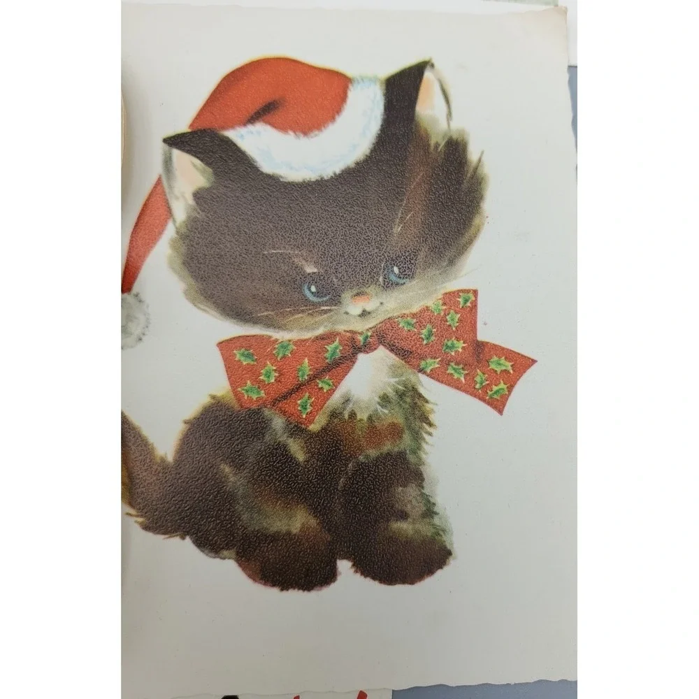 7 Old‎ Vintage Used Greeting Card Fronts Christmas Cute Kawaii cat dog Snowman