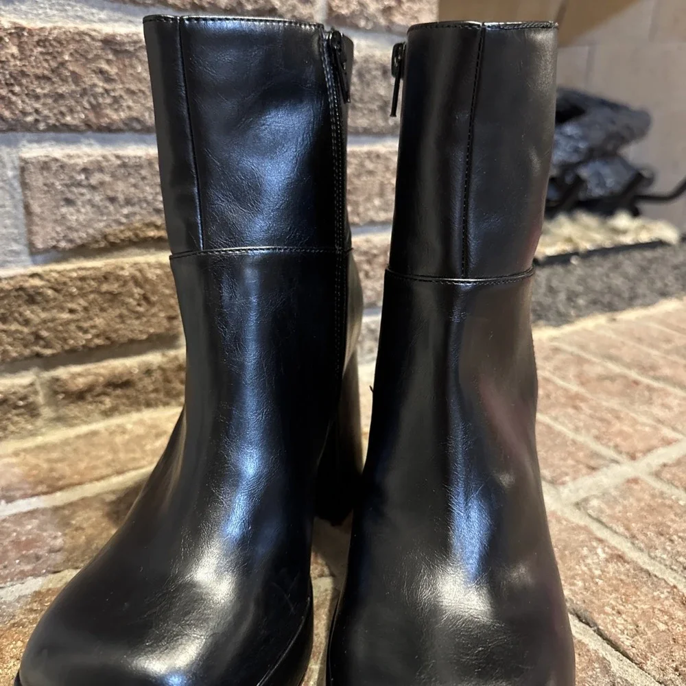 Steve Madden Izabelle Black Square Toe Platform Block Heel Ankle Boots Sz 6.5