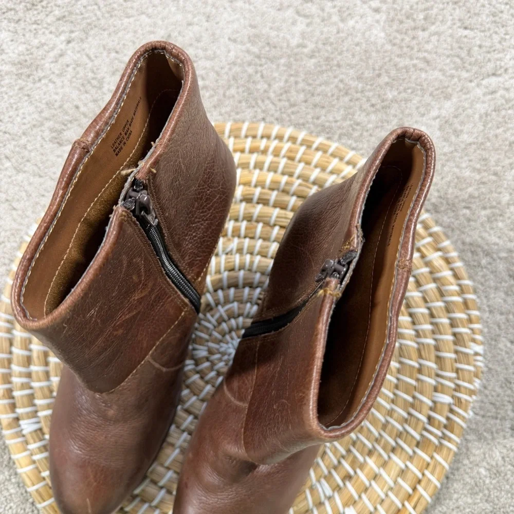 b.o.c Women’s Viana Leather Booties Ankle Boots Blocked Heel Zip Side in Brown 8