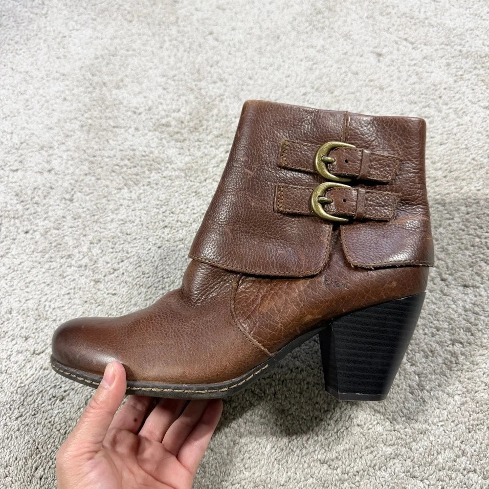 b.o.c Women’s Viana Leather Booties Ankle Boots Blocked Heel Zip Side in Brown 8