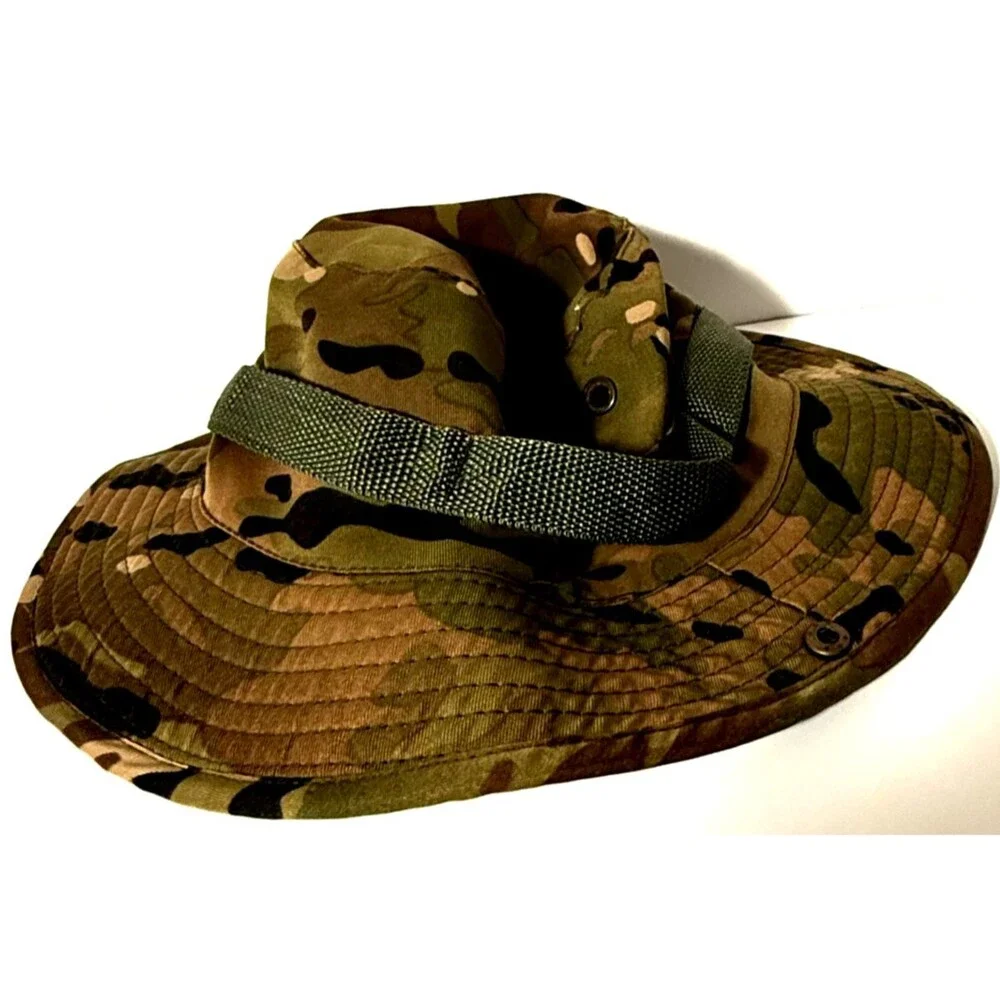 Camo Boonie Hat Jungle Type II Military Style Bucket Hat Adjustable Chin Strap L