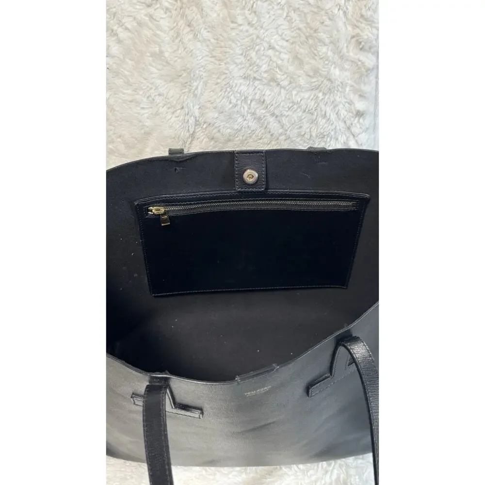 Tom Ford Gray Tote Bag Double Handles Gold Hardware Inner Pockets
