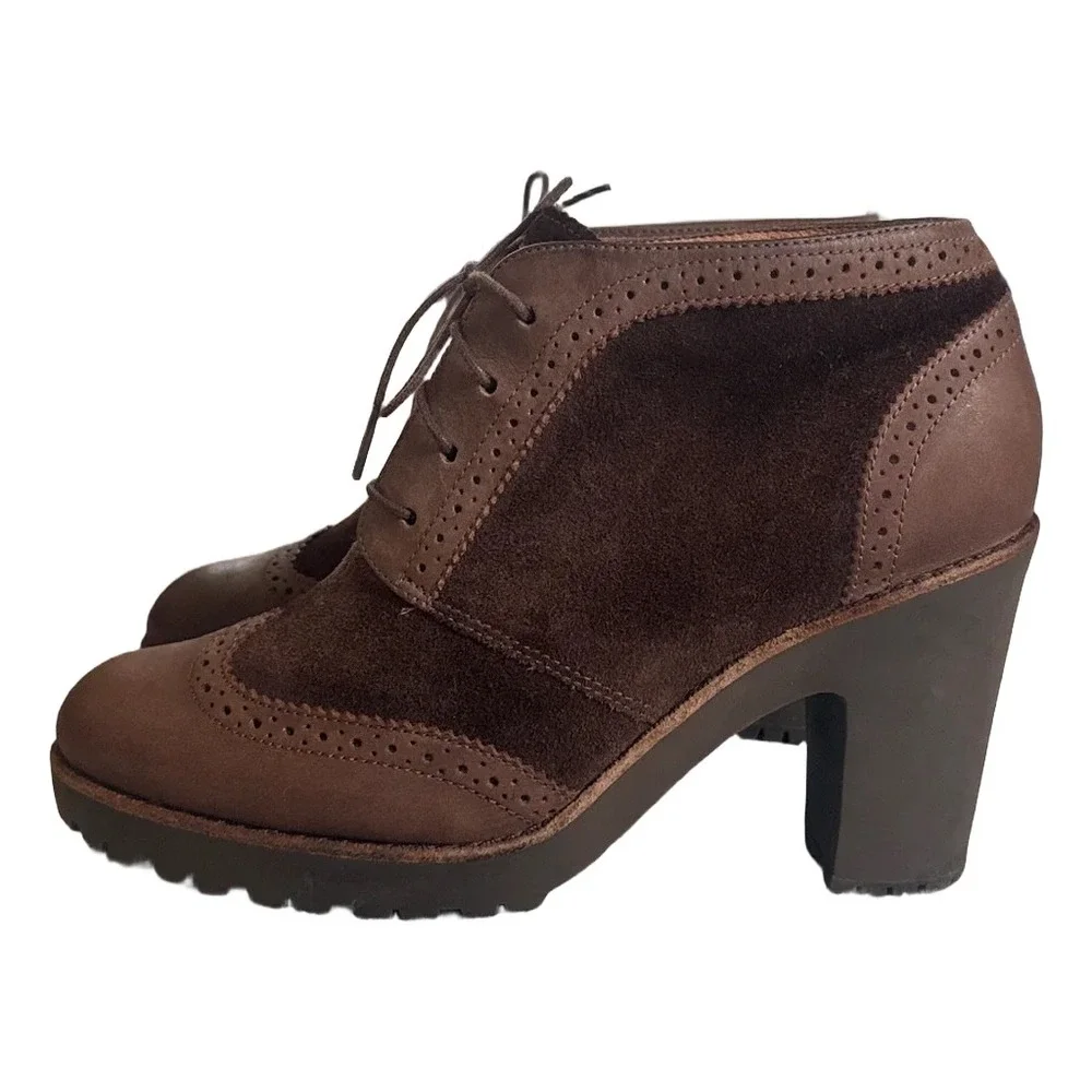 Sperry Top-Sider Emory Brown Suede Leather Wingtip Brogue Oxford Booties Heeled