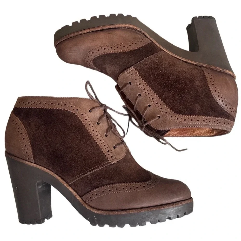 Sperry Top-Sider Emory Brown Suede Leather Wingtip Brogue Oxford Booties Heeled