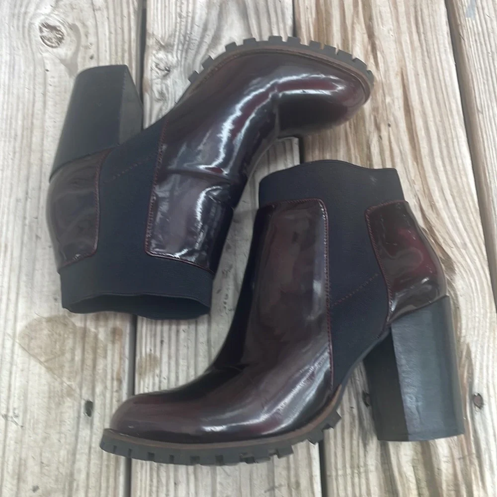 Steve Madden Oxblood Patent Leather Chelsea Ankle Boots Block Heel Women’s SZ 10