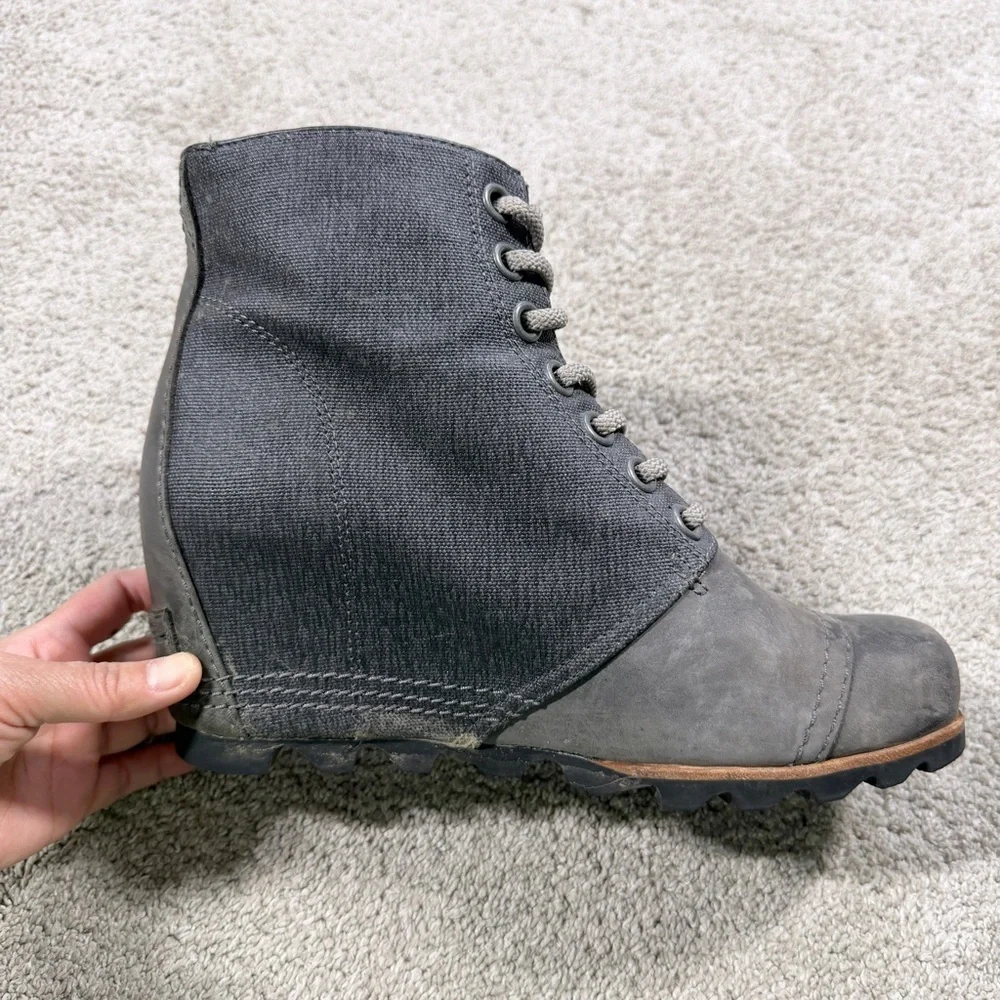 Sorel Women’s PDX Lexie Wedge Lace-Up Ankle Boots Bootie in Gray Quarry 10