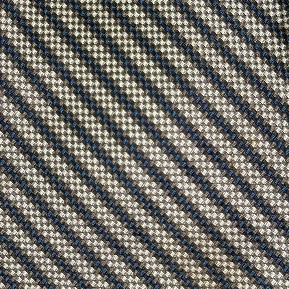 Brooks Brothers Tie Men OS Blue Tan Striped Micro Check Silk Makers USA