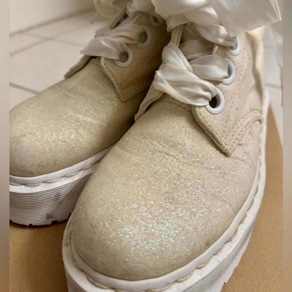 RARE  Dr. Marten Molly Platform Boot Iridescent Glitter White