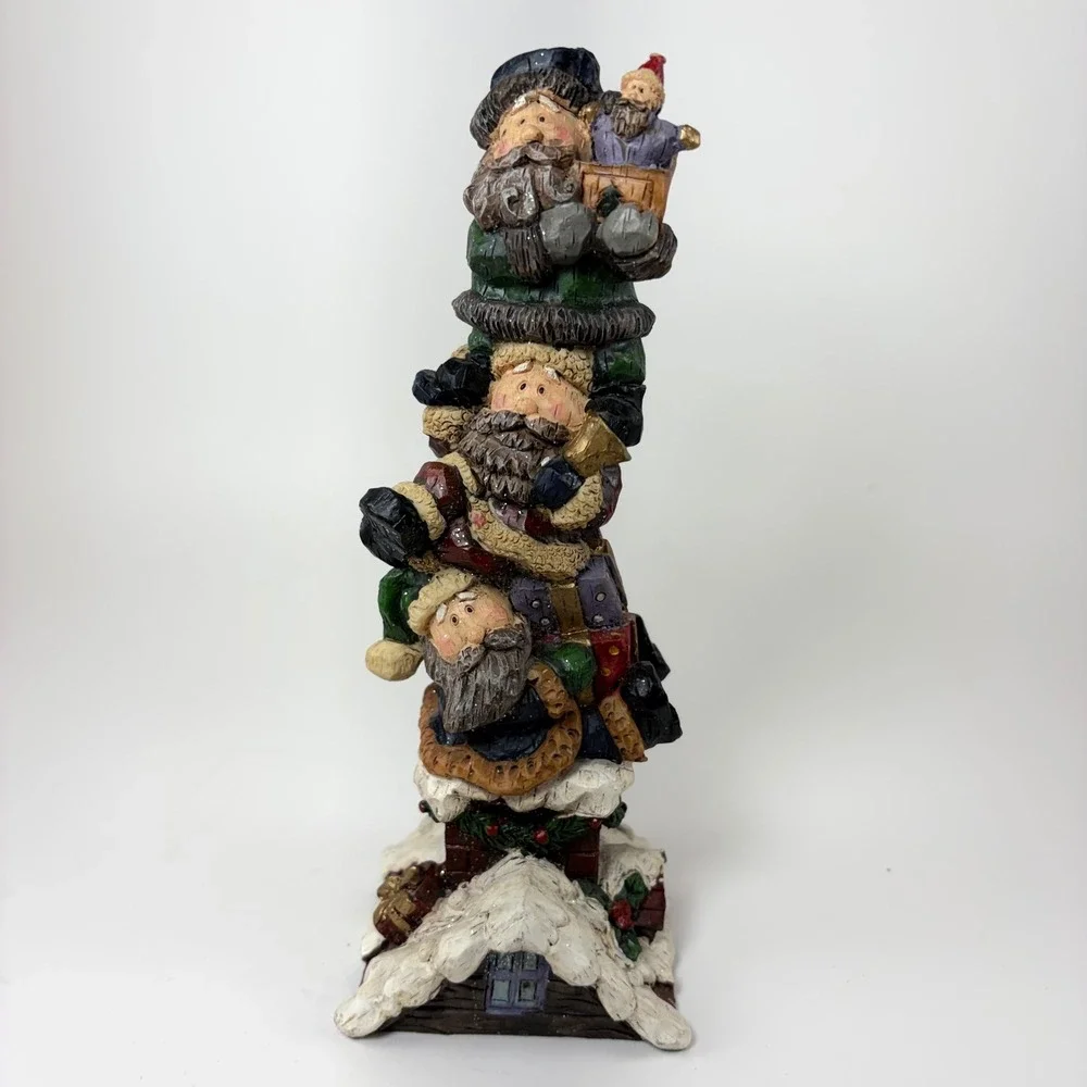 Whimsical Stacked Santas Chimney Christmas Figurine Resin Holiday Decor