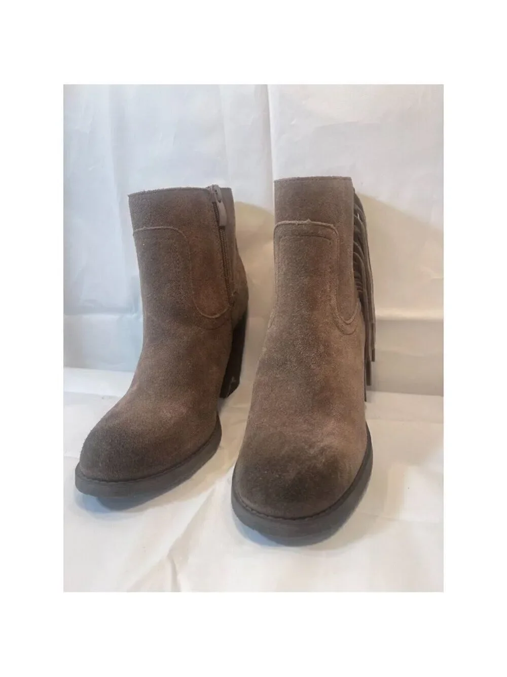 Sbicca Marimba Fringe ankle BOOT WESTERN  Taupe Size 7.5M