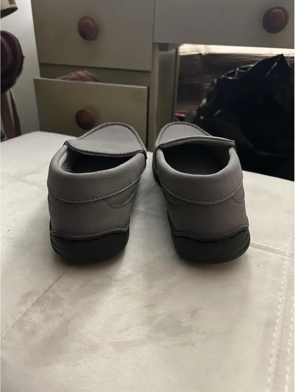 Brand new Mr. Slippers Gray leather loafers with a slip-on design size 10