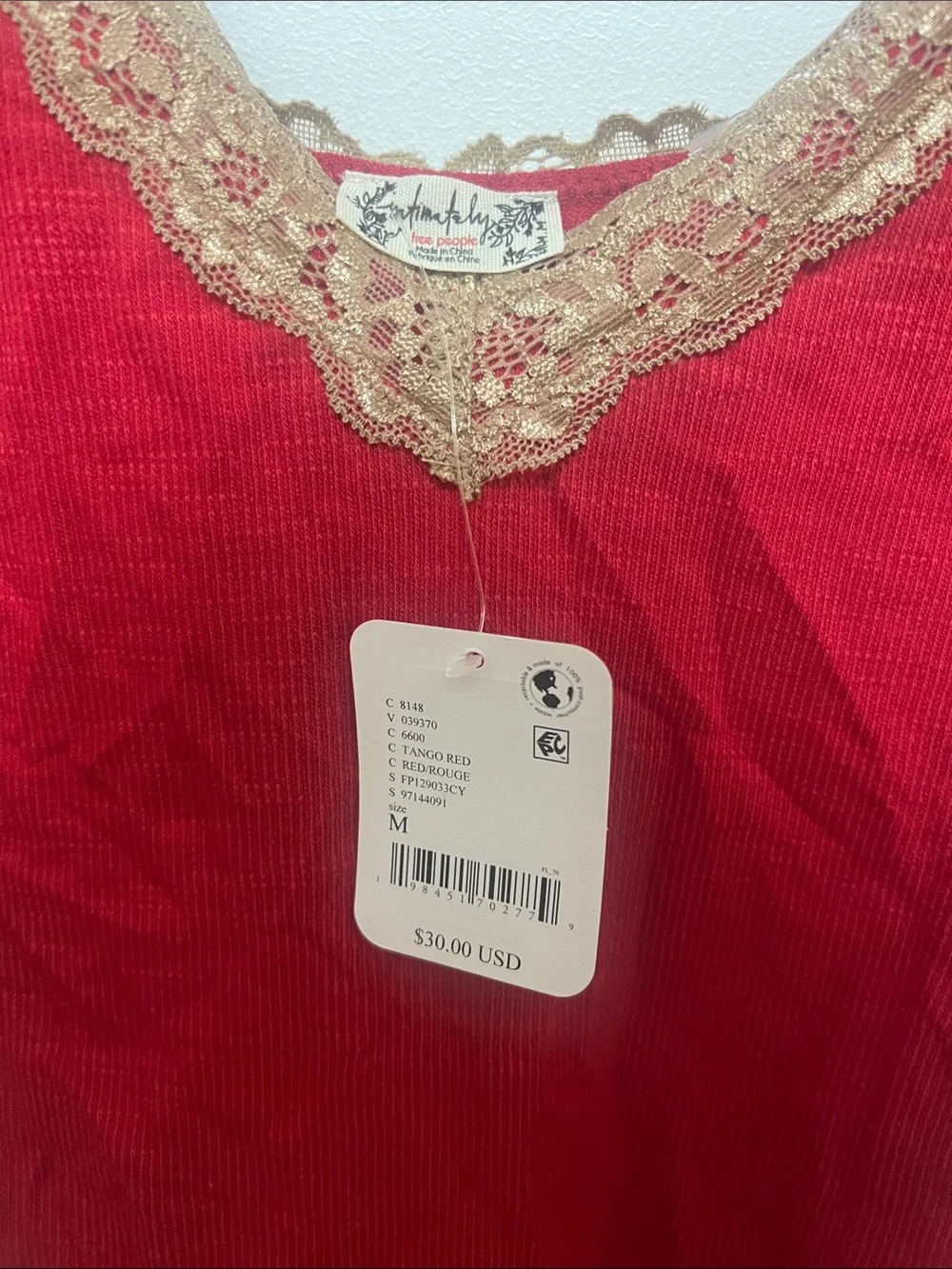 Free People Tango Red Lace-Trim Ribbed Cami