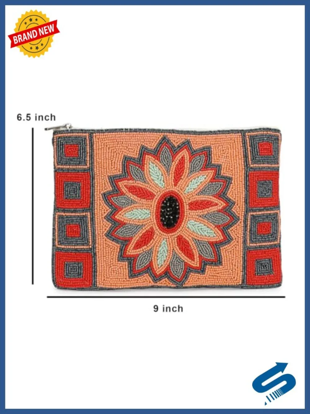 Beaded Evening Handbag Floral Clutch Purse with Detachable Chain Strap