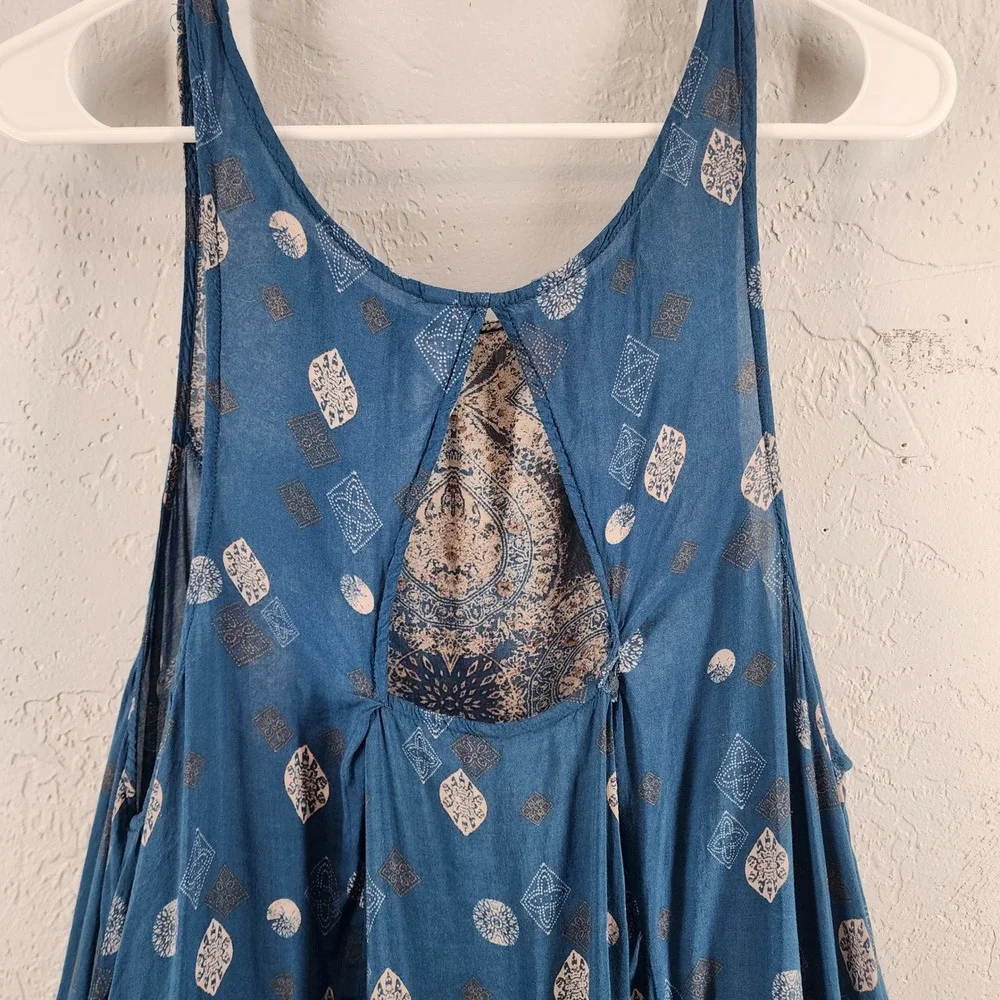 Intimately Free People Blue Printed Sleeveless Trapeze Mini Dress Boho Large