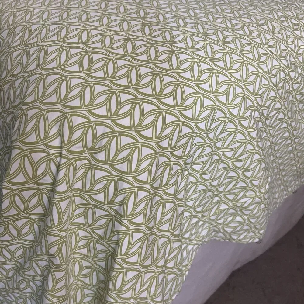 West Elm ChainInterlocking Geometric Sage Green Duvet Cover King 100% Cotton