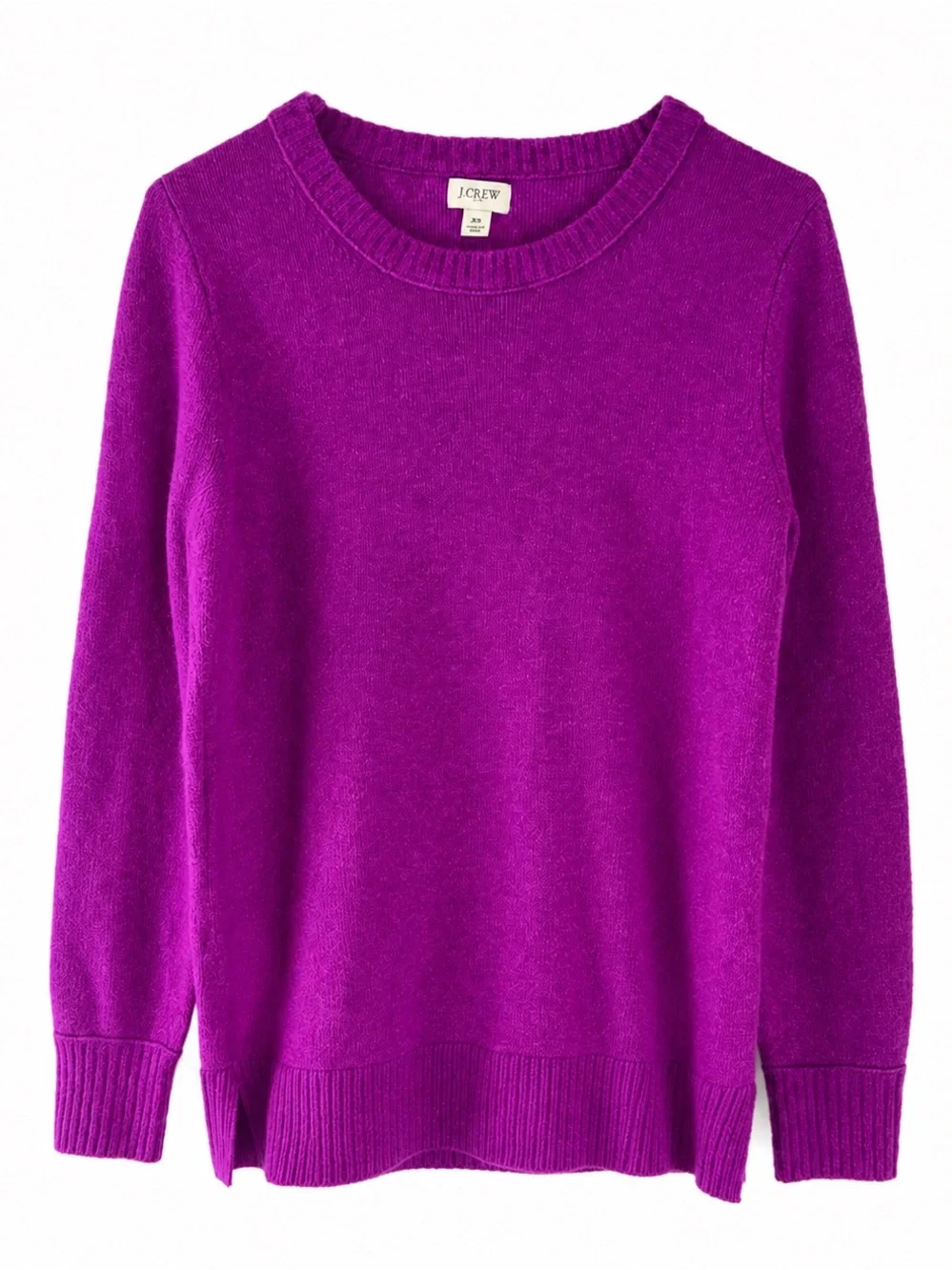 J.Crew Wool Blend Fuchsia Brushed Knit Crewneck Sweater XS Soft Cozy