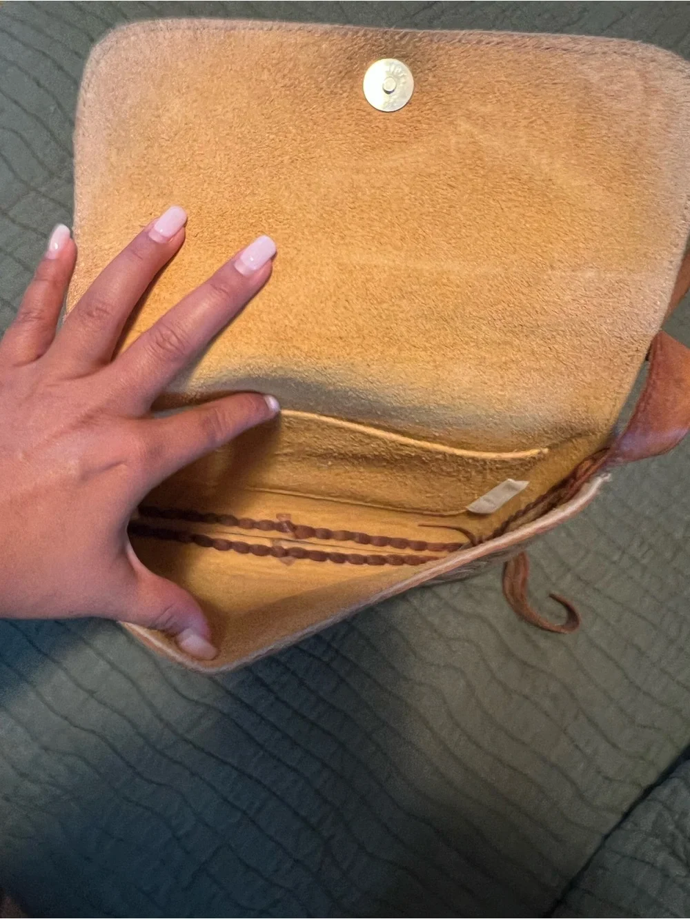 Hand-Tooled Floral Leather Crossbody Bag in Tan