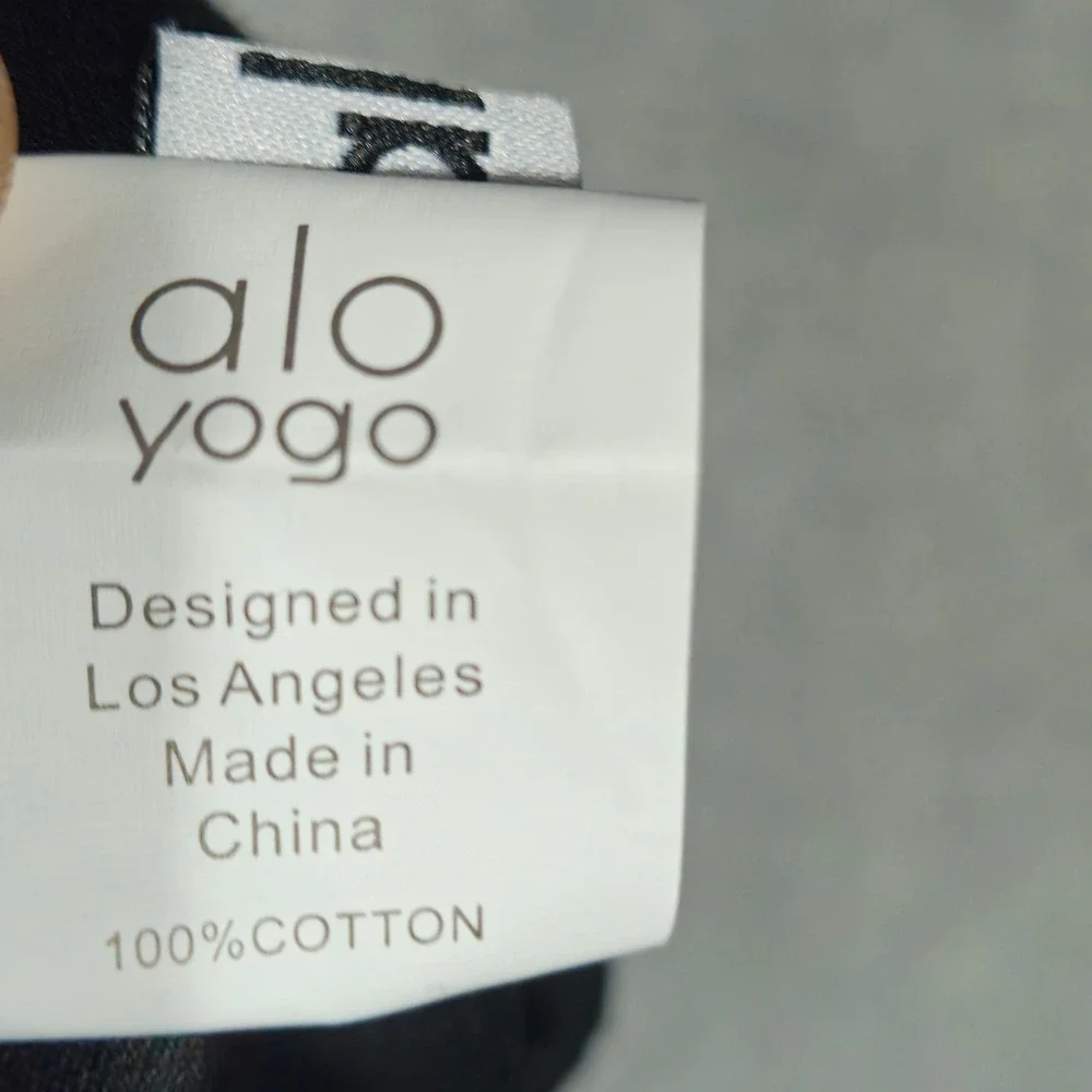 Alo Yoga Shorts Women M Black Cotton Drawstring Athletic Lounge Logo Patch
