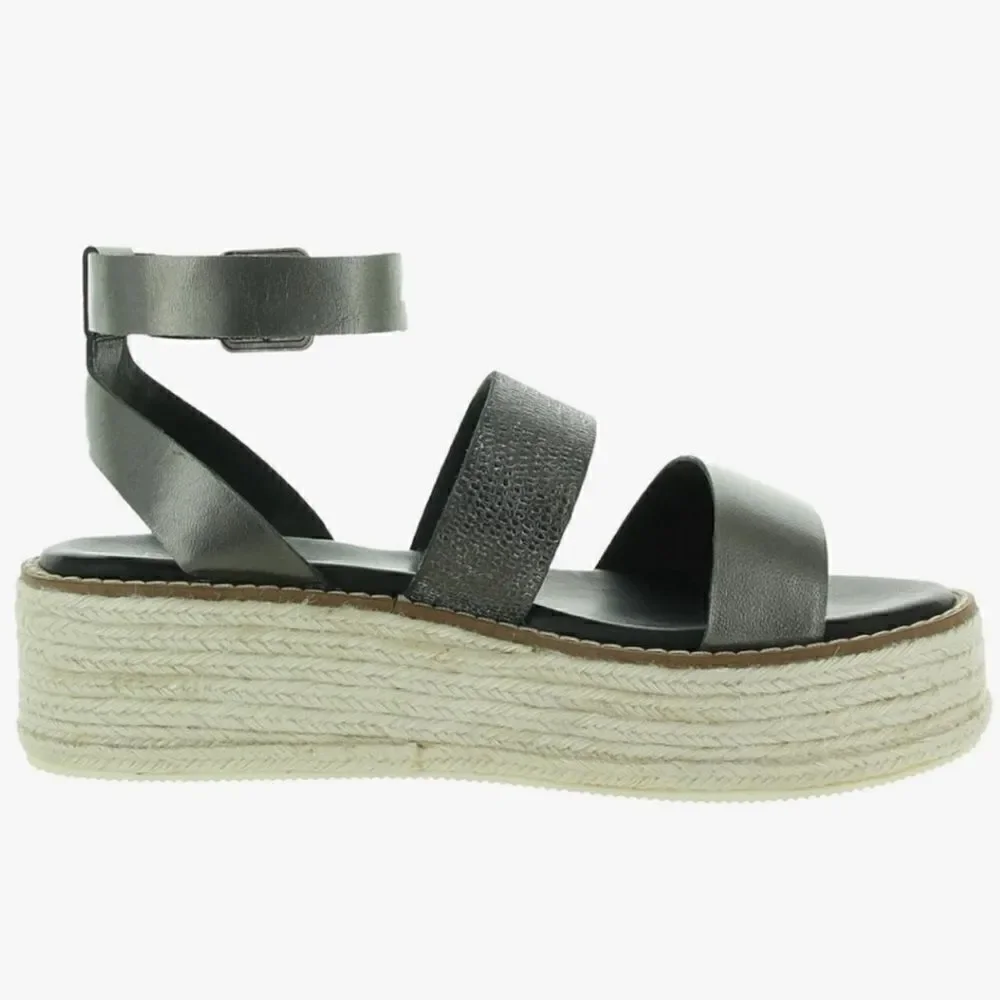 Diba True Day Line Leather Espadrille Sandal, Gunmetal Black, Size 8. New in Box