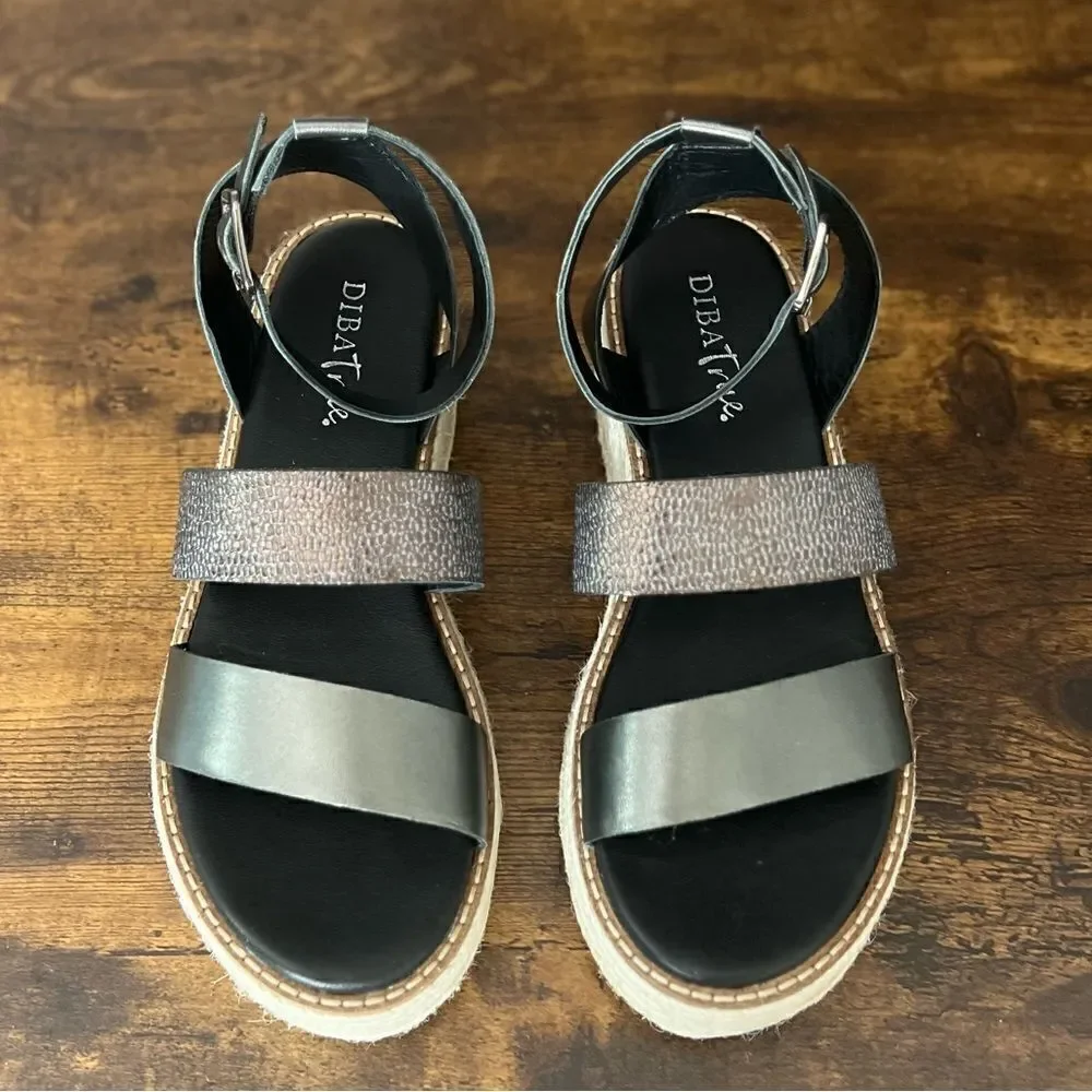 Diba True Day Line Leather Espadrille Sandal, Gunmetal Black, Size 8. New in Box