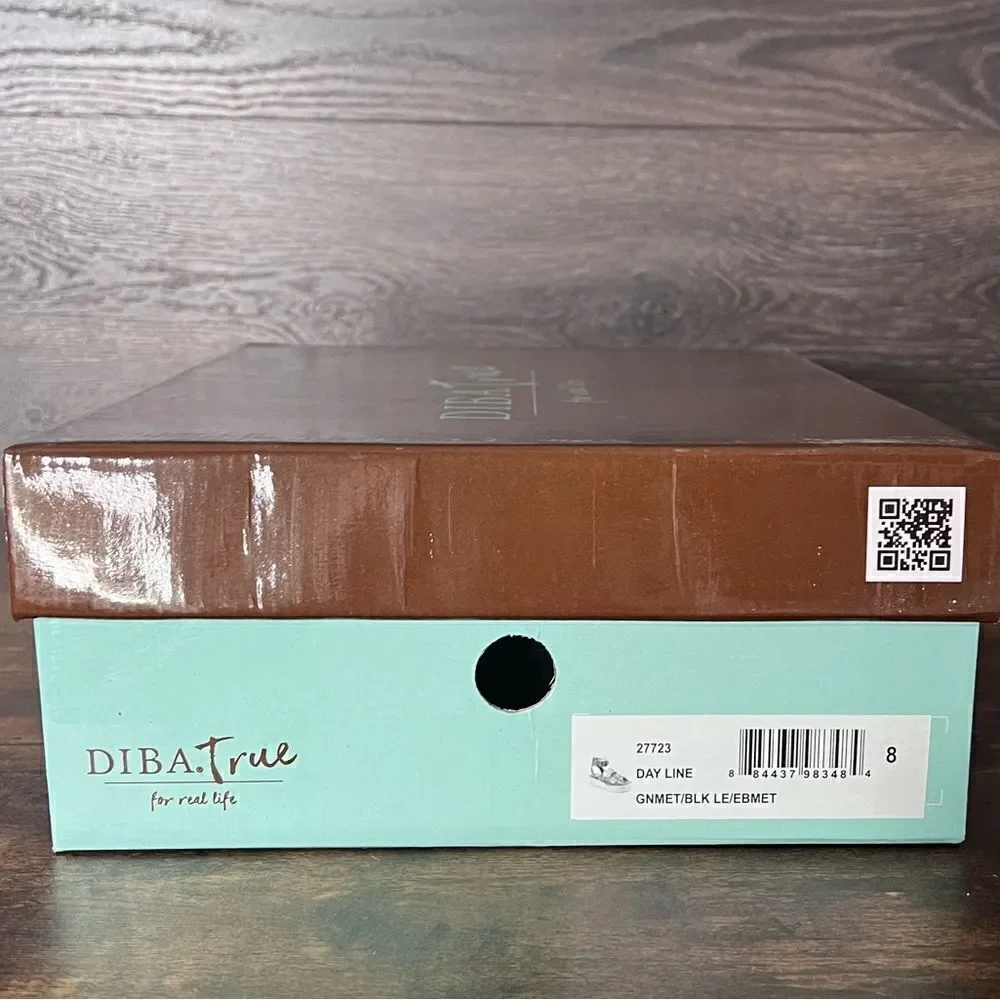 Diba True Day Line Leather Espadrille Sandal, Gunmetal Black, Size 8. New in Box