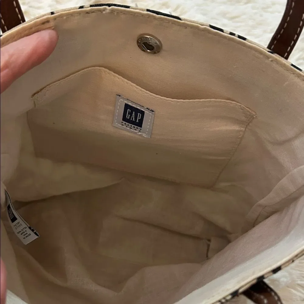 GAP Factory black and cream botanical small tote bag