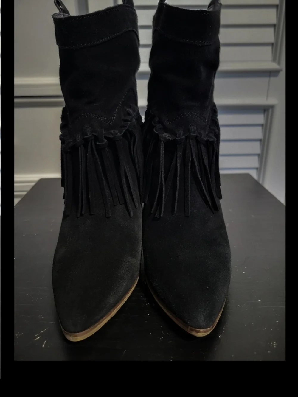 Aldo Black Suede Fringe Western Ankle Boots
