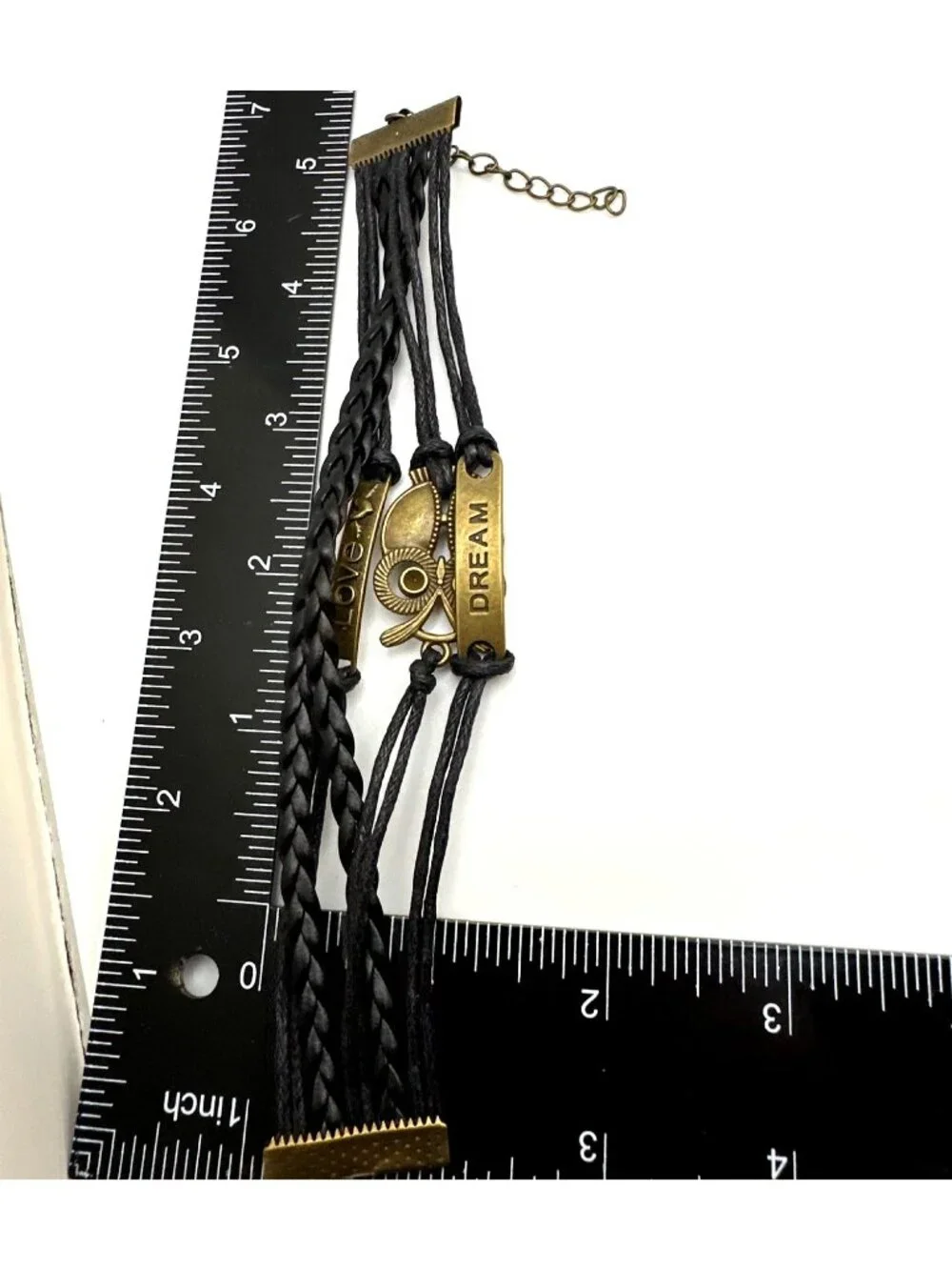 Vintage Owl Charm Black Wrap Bracelet Braided Band