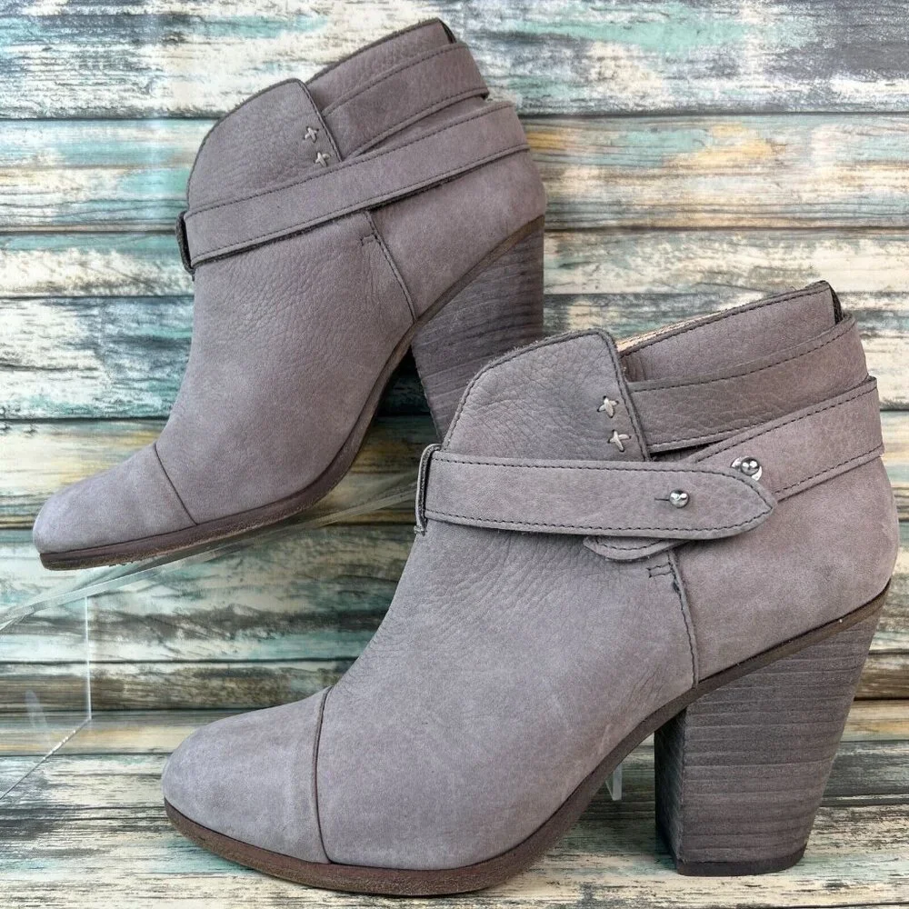 RAG & BONE Harrow Ankle Bootie Womens 7/37 Gray Leather Block Heel Slip On