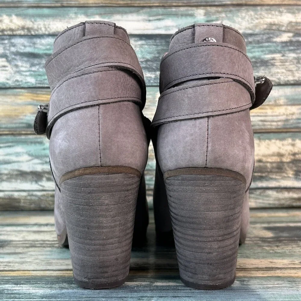 RAG & BONE Harrow Ankle Bootie Womens 7/37 Gray Leather Block Heel Slip On