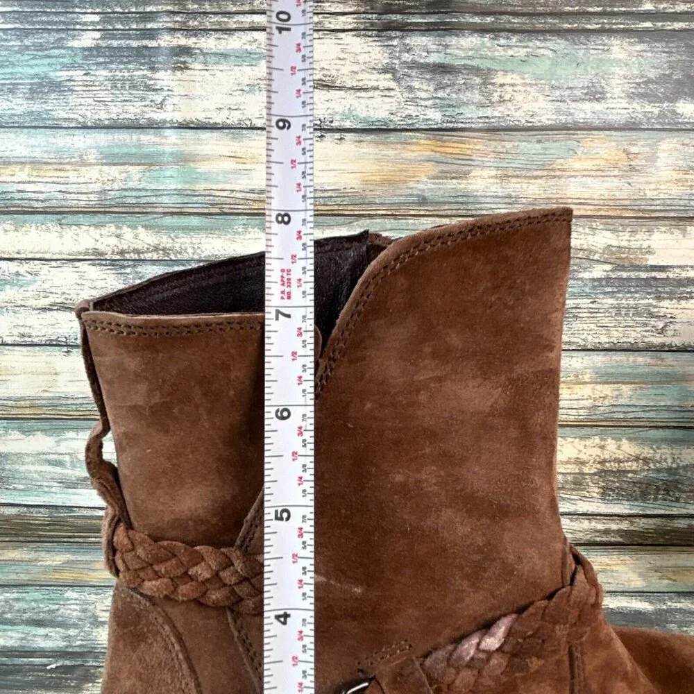 TEVA Delavina Ankle Boots Womens Size 6.5M Brown Suede Zip Up Low Block Heel
