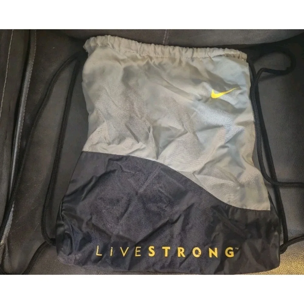 Nike Livestrong Drawstring Bag Black Gray Gym Sack Backpack