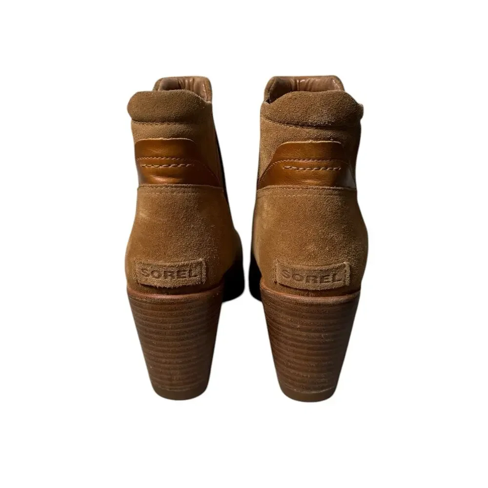 Sorel After Hours Sz 9 Tan Suede Wedge Boots Booties EUC Cabincore Boho Outdoor
