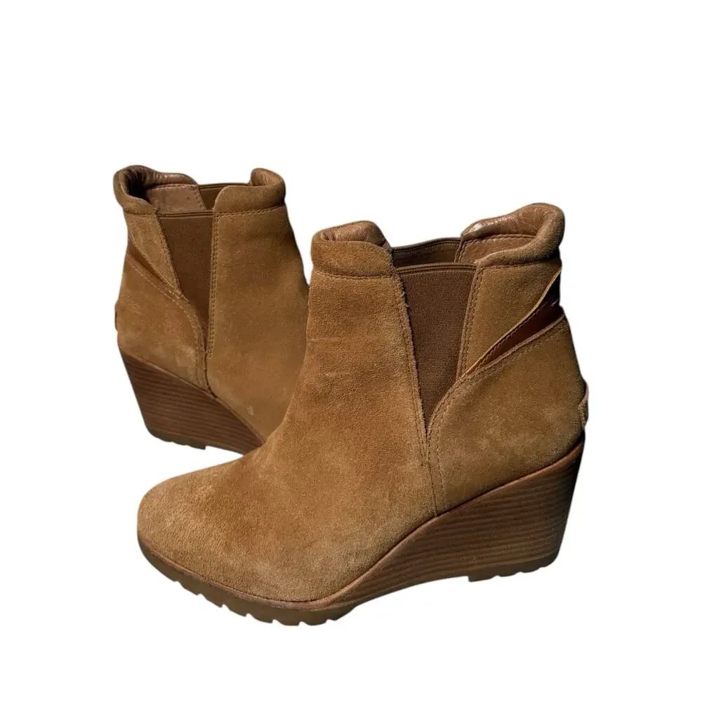 Sorel After Hours Sz 9 Tan Suede Wedge Boots Booties EUC Cabincore Boho Outdoor
