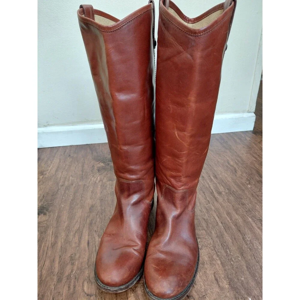 Frye Boots Melissa Button Tall Leather Riding Cognac Brown Womens 11B