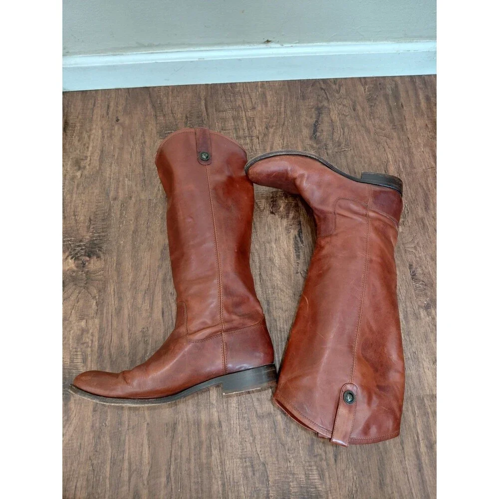 Frye Boots Melissa Button Tall Leather Riding Cognac Brown Womens 11B