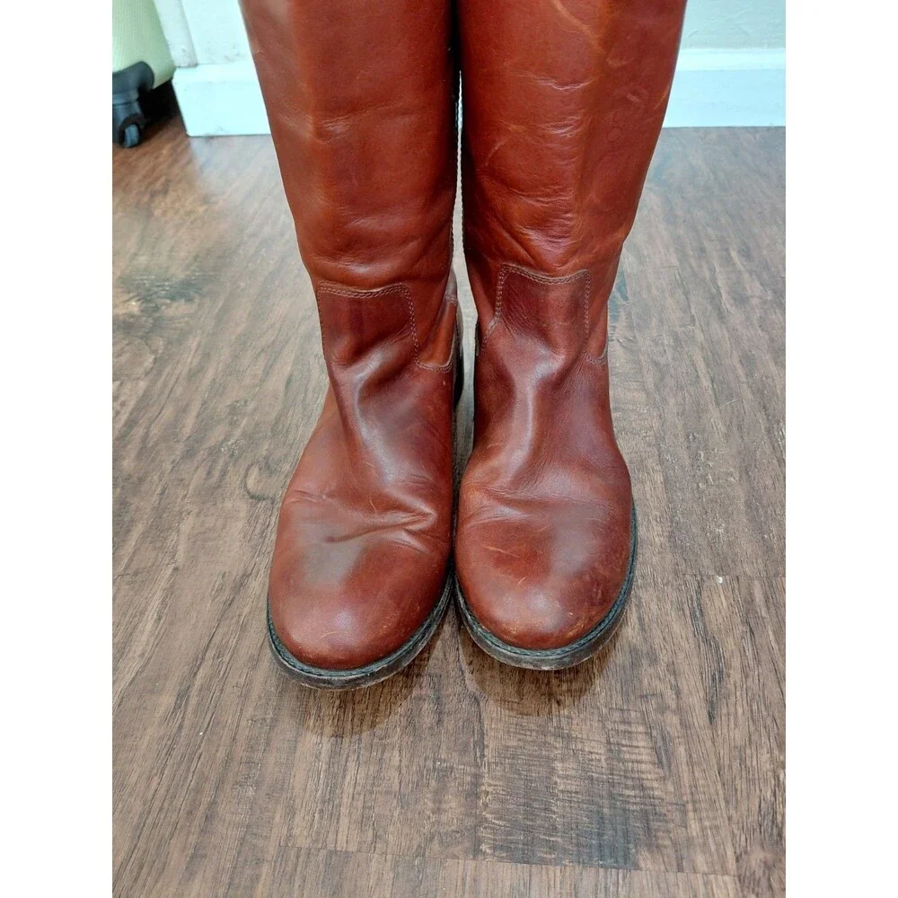 Frye Boots Melissa Button Tall Leather Riding Cognac Brown Womens 11B