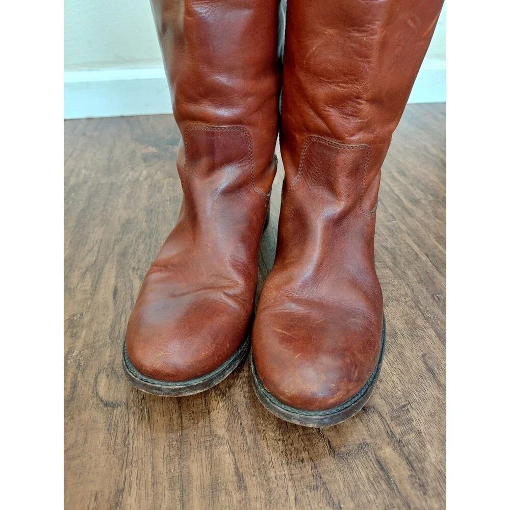 Frye Boots Melissa Button Tall Leather Riding Cognac Brown Womens 11B
