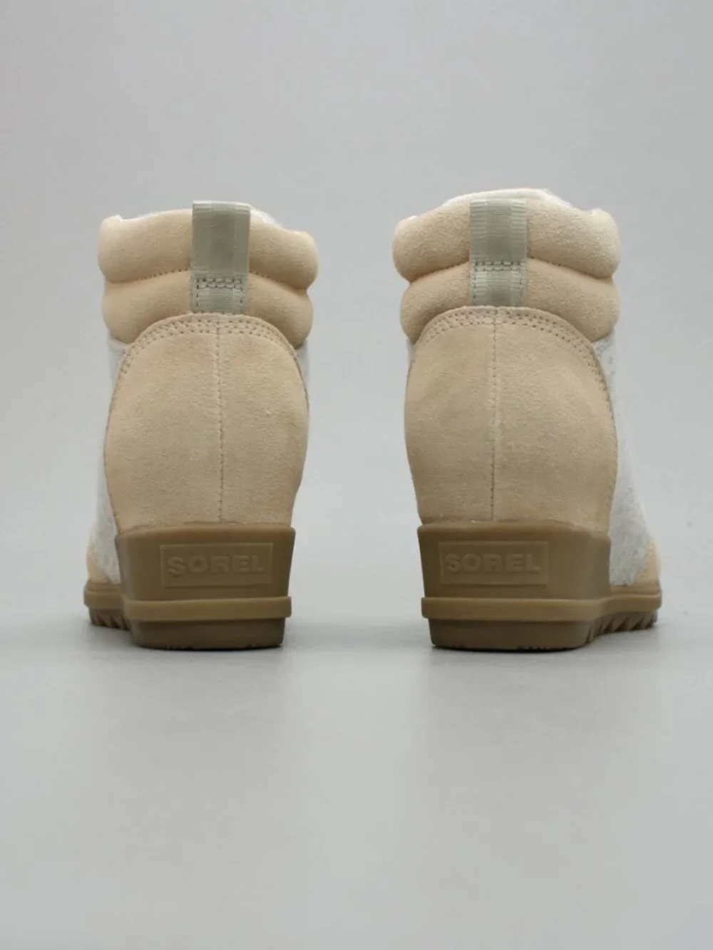 Sorel Ladies 7 Evie Ankle Lace Tan Suede Gray Felt Wedge Booties - NL4926-209