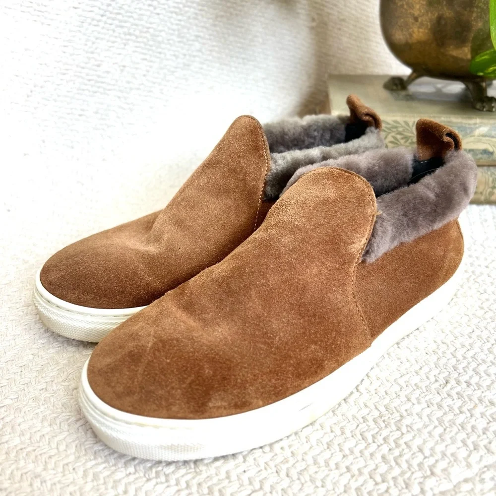 Fabio Rusconi Shearling Lined Brown Suede Slip On Sneakers