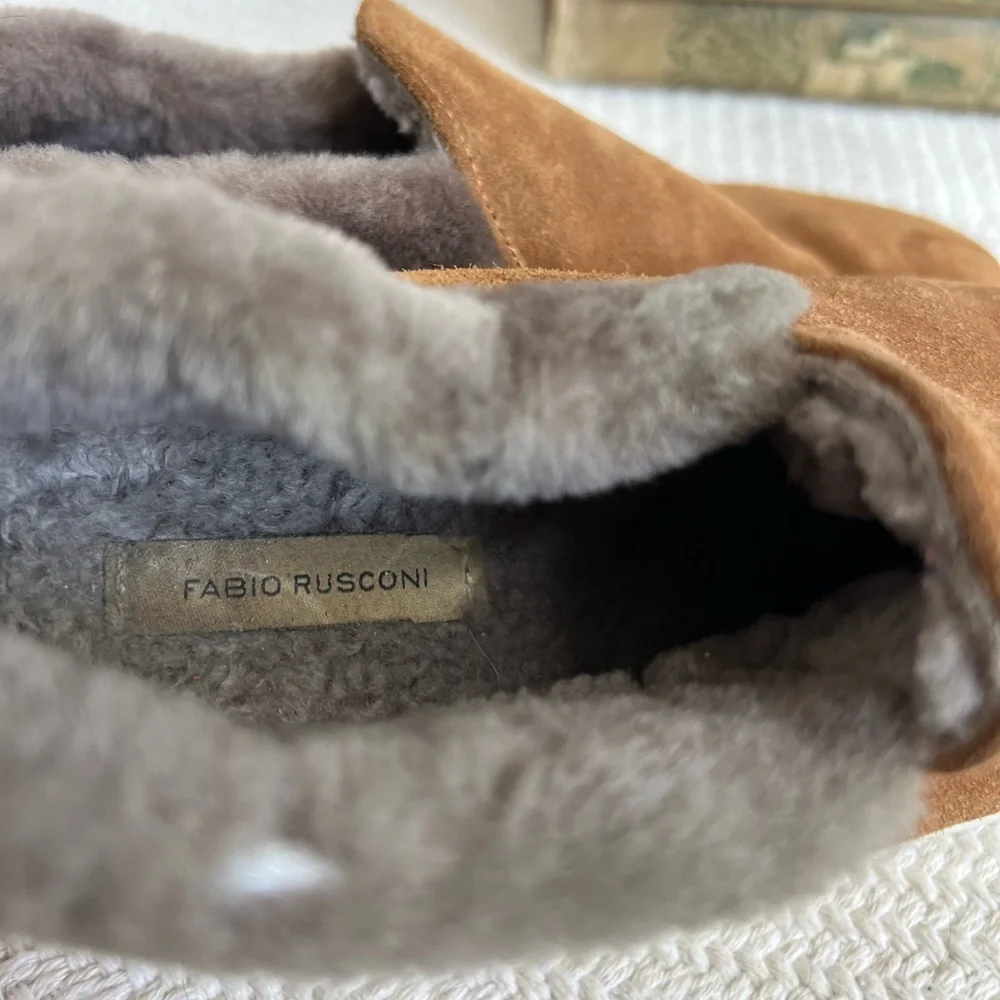 Fabio Rusconi Shearling Lined Brown Suede Slip On Sneakers